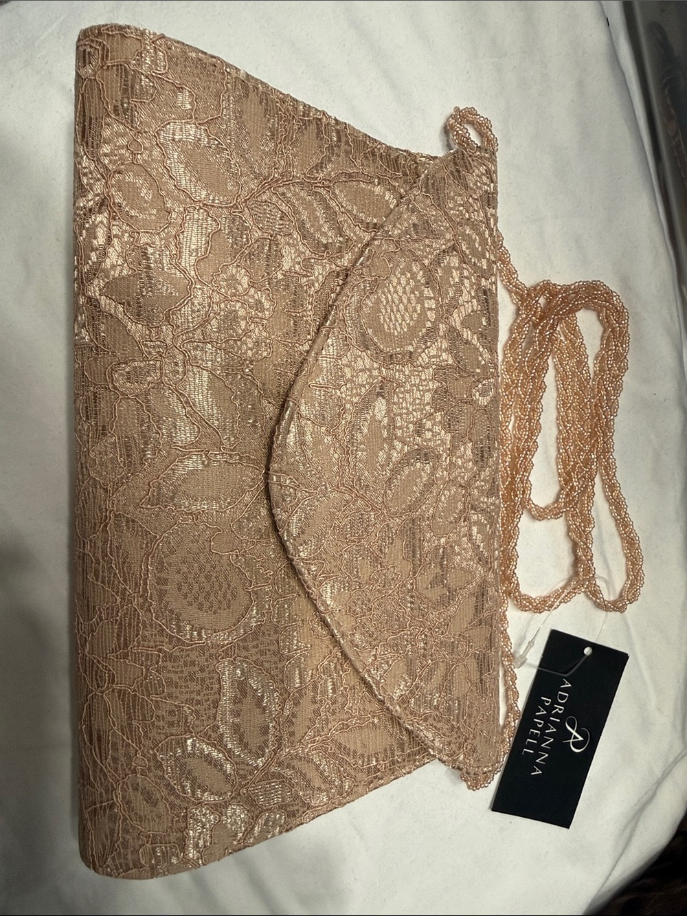 Adrianna Papell Rose Gold Lace Evening Clutch